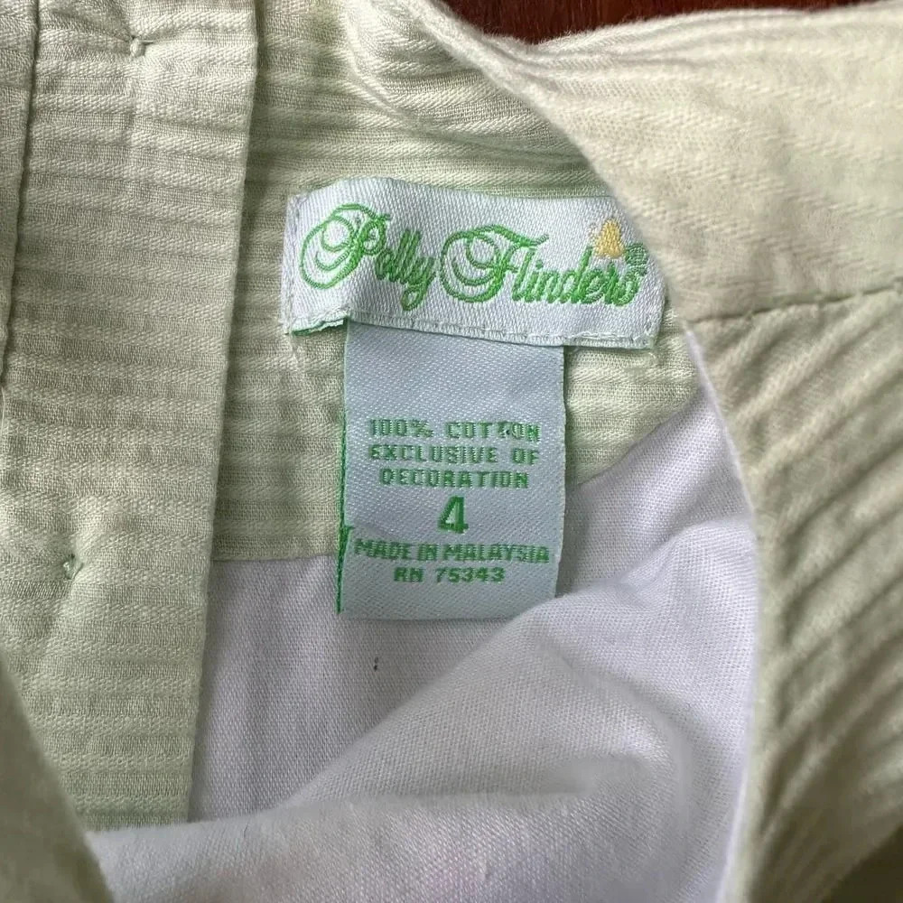POLLY FLINDERS VINTAGE Size 4 Light Green Pink Rosette A-Line Dress Tie Back - Picture 3 of 6